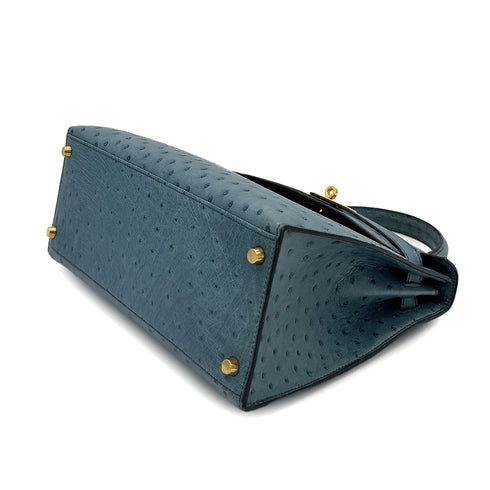 HERMES KELLY 28 SELLIER BLUE JEAN OSTRICH HAND SHOULDER BAG 〇Z GHW 90281428 - PURPOSE