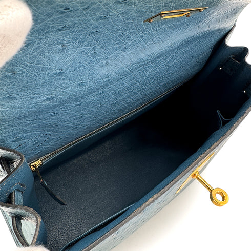 HERMES KELLY 28 SELLIER BLUE JEAN OSTRICH HAND SHOULDER BAG 〇Z GHW 90281428 - PURPOSE