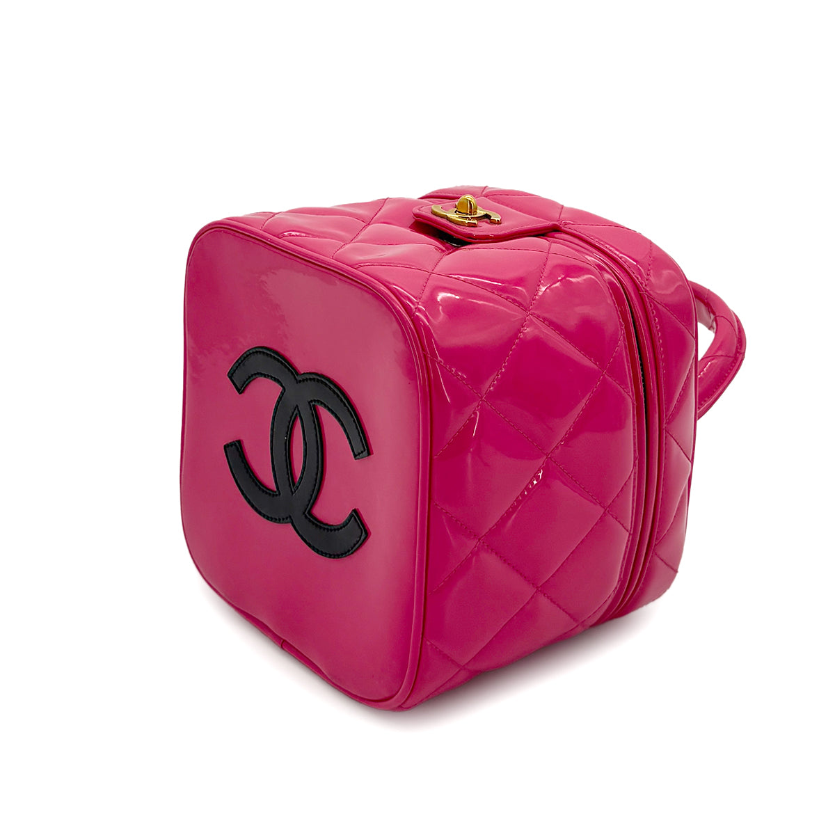 CHANEL VINTAGE MATELASSE VANITY HAND BAG PINK ENAMEL 90281432