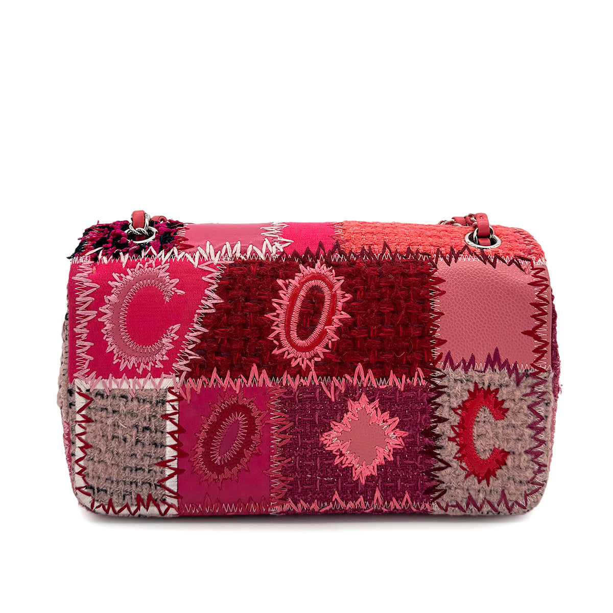 CHANEL CHAIN SHOULDER BAG PATCHWORK PINK CANVAS LEATHER 90281433