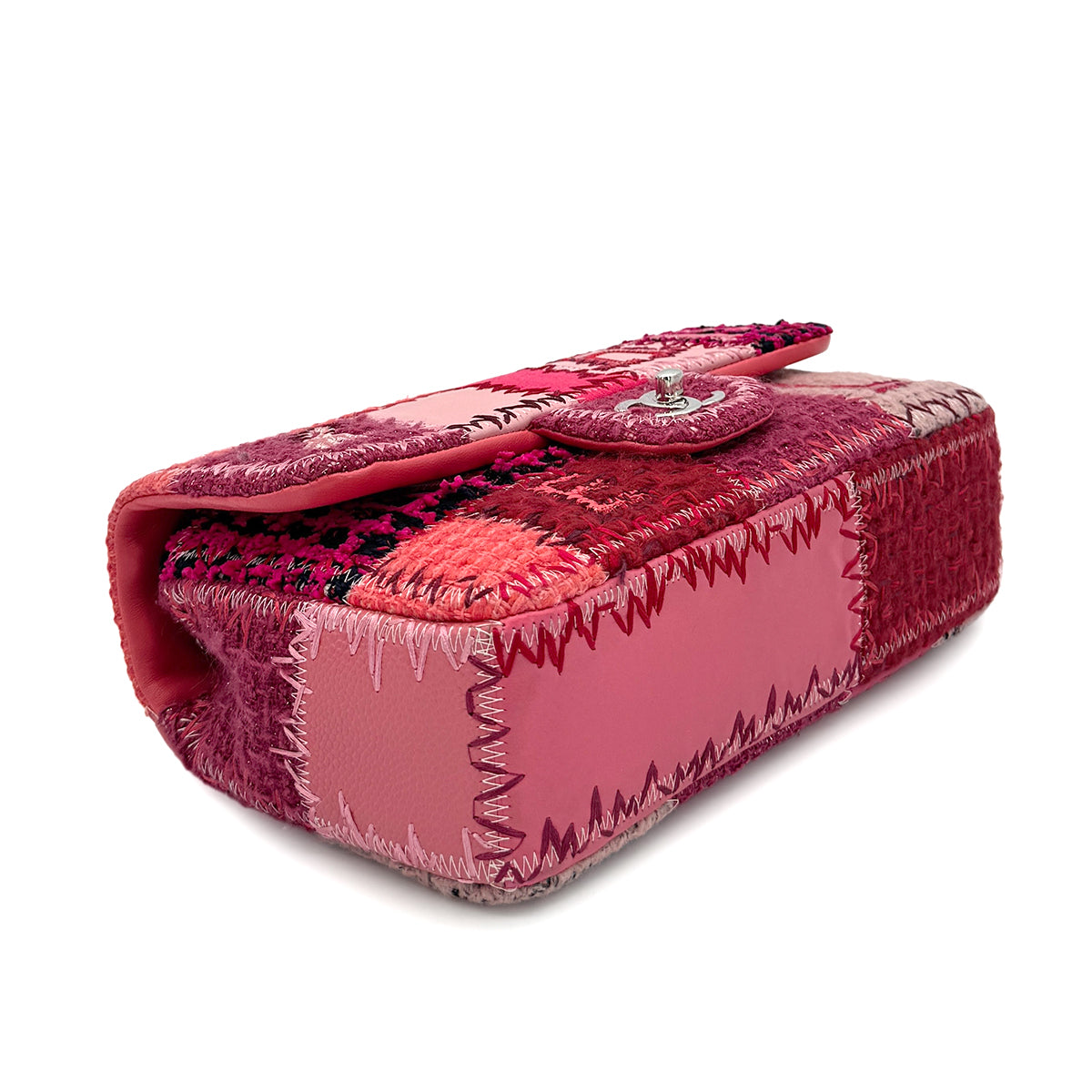 CHANEL CHAIN SHOULDER BAG PATCHWORK PINK CANVAS LEATHER 90281433