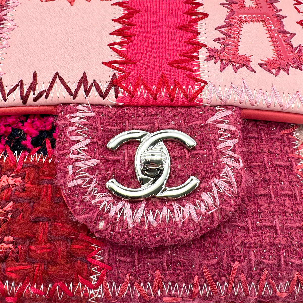 CHANEL CHAIN SHOULDER BAG PATCHWORK PINK CANVAS LEATHER 90281433