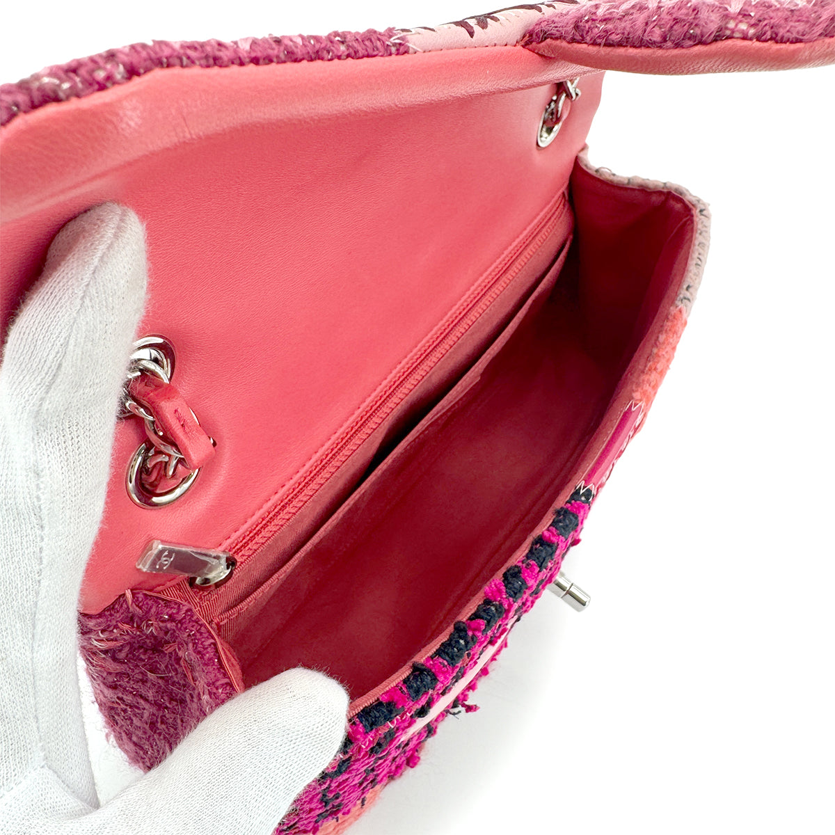 CHANEL CHAIN SHOULDER BAG PATCHWORK PINK CANVAS LEATHER 90281433