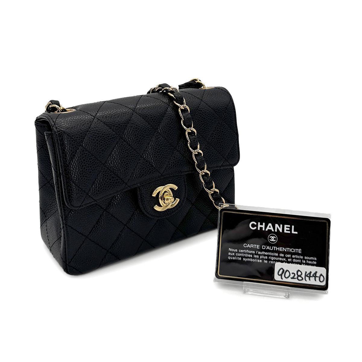 CHANEL VINTAGE MINI SQUARE 17 CHAIN SHOULDER BAG BLACK CAVIAR SKIN 90281440