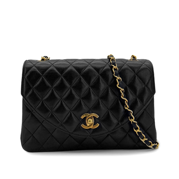 CHANEL VINTAGE MATELASSE HALF MOON CHAIN SHOULDER BAG BLACK LAMB SKIN 90281441 - PURPOSE