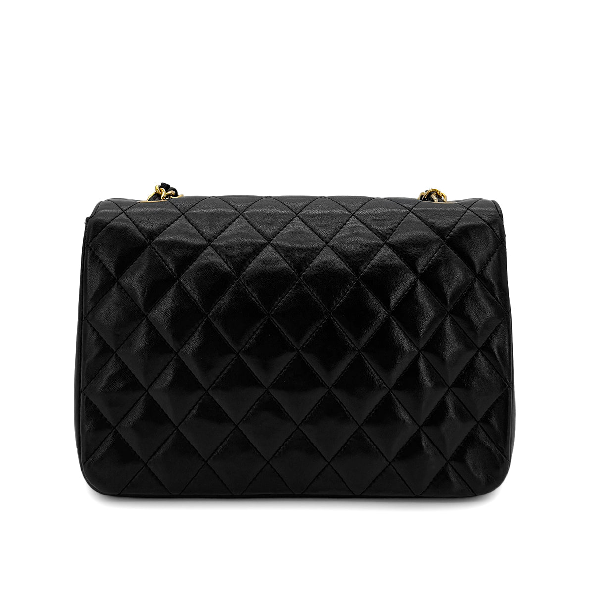 CHANEL VINTAGE MATELASSE HALF MOON CHAIN SHOULDER BAG BLACK LAMB SKIN 90281441
