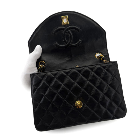 CHANEL VINTAGE MATELASSE HALF MOON CHAIN SHOULDER BAG BLACK LAMB SKIN 90281441 - PURPOSE