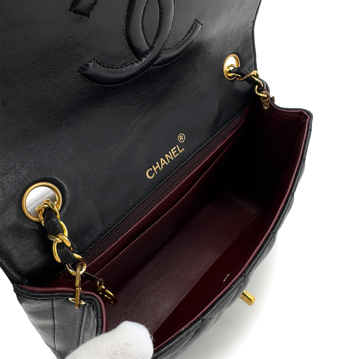 CHANEL VINTAGE MATELASSE HALF MOON CHAIN SHOULDER BAG BLACK LAMB SKIN 90281441