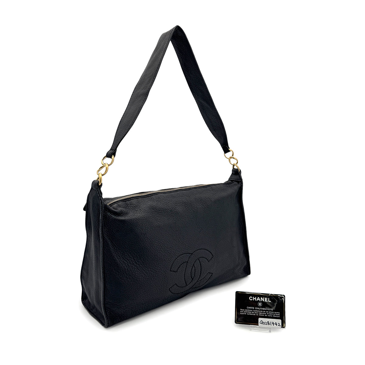 CHANEL VINTAGE COCOMARK SHOULDER BAG BLACK LEATHER 90281442