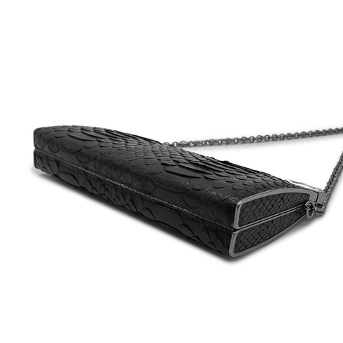 CHANEL CHAIN SHOULDER BAG LOGO RHINESTONE BLACK PYTHON 90281546 - PURPOSE