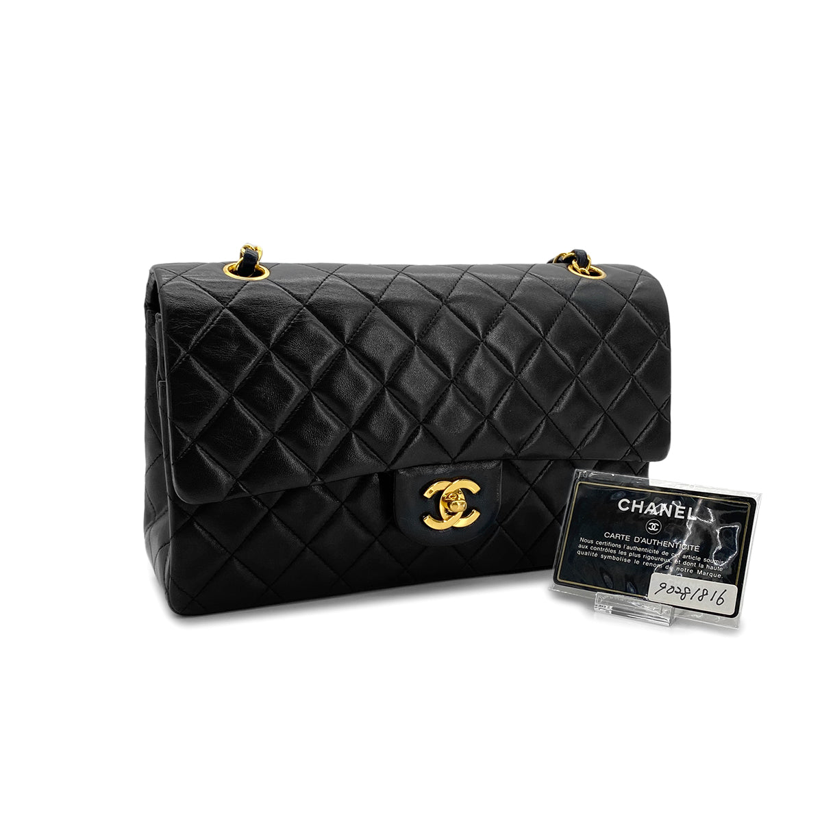 CHANEL VINTAGE CLASSIC FLAP MEDIUM CHAIN SHOULDER BAG BLACK LAMB SKIN 90281816