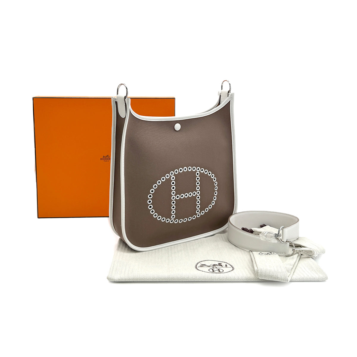 HERMES NEO EVELYNE PM ETOUPE GRIS PERLE TOILE OFFICER SWIFT SHOULDER BAG W 90281821