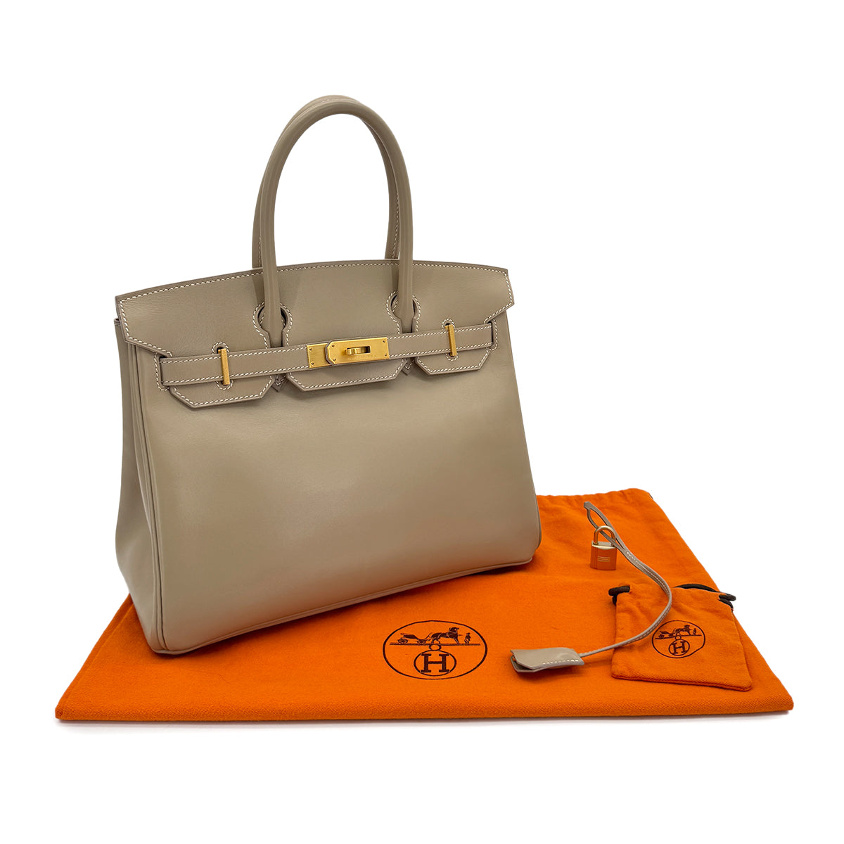 HERMES BIRKIN 30 GRIS TOURTERELLE BOX CALF HAND BAG □I GHW 90281827