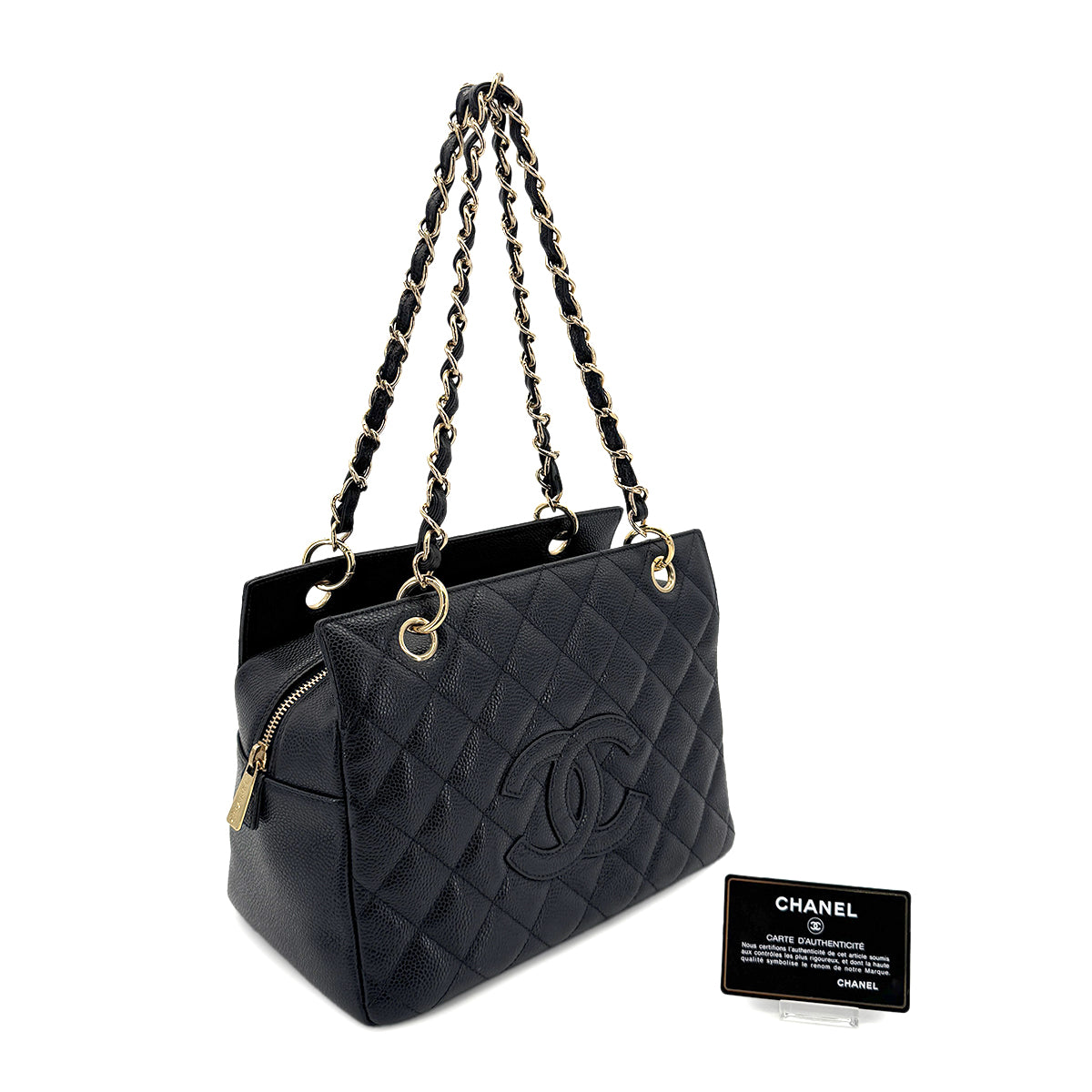 CHANEL VINTAGE COCOMARK CHAIN TOTE BAG BLACK CAVIAR SKIN 90281833