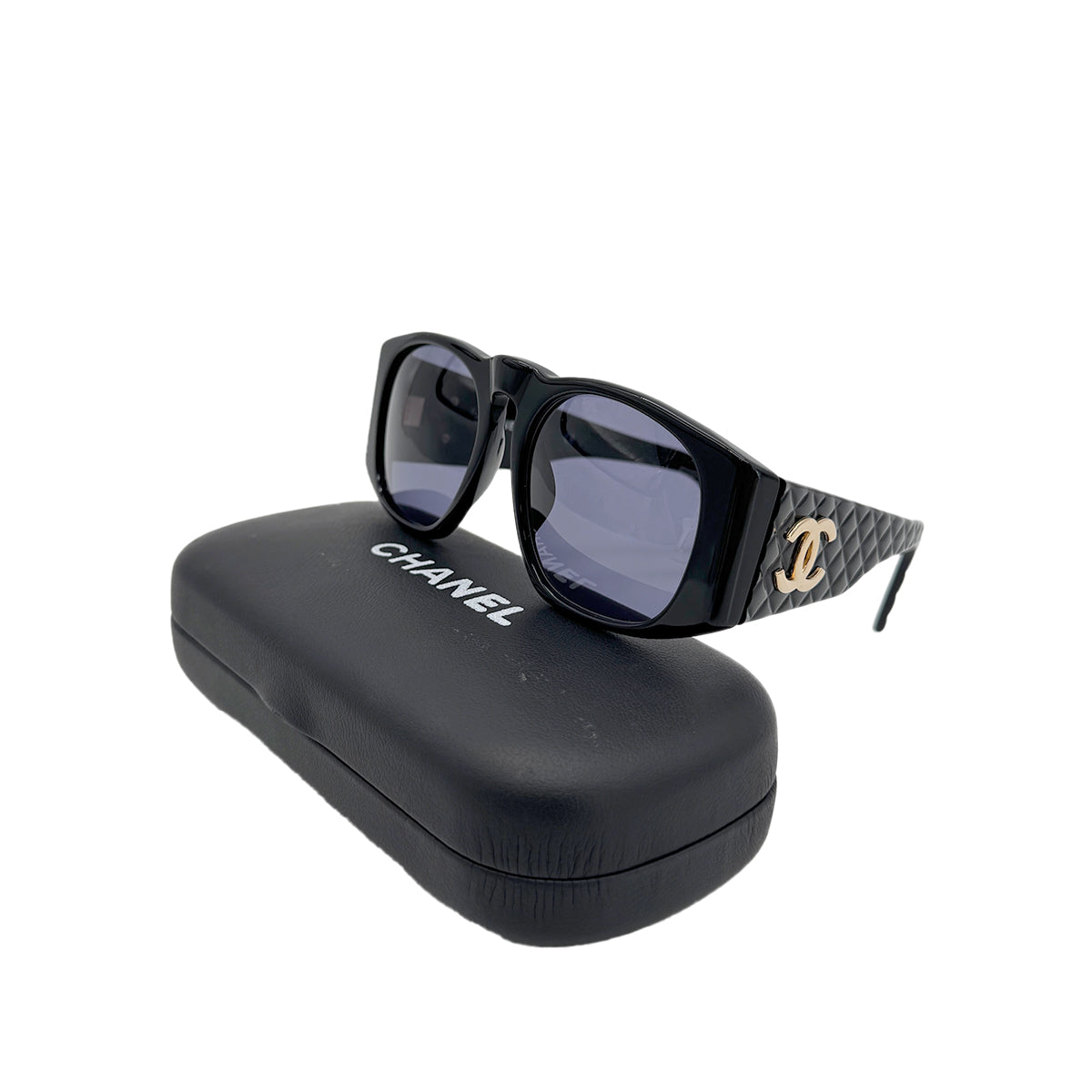 CHANEL VINTAGE SUNGLASSES COCOMARK MATELASSE BLACK EYEWEAR 90281852