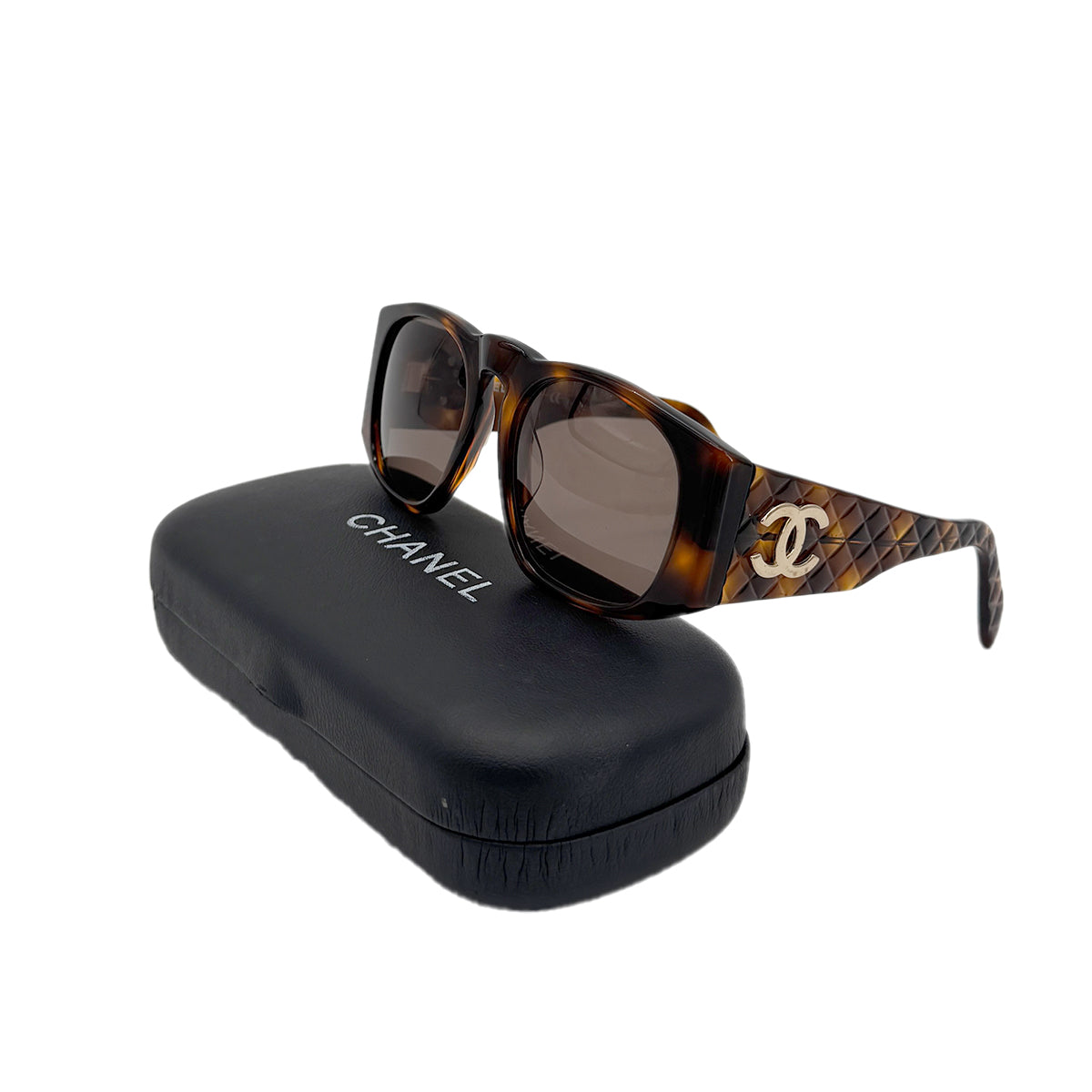 CHANEL VINTAGE SUNGLASSES COCOMARK MATELASSE BROWN TORTOISESHELL EYEWEAR 90281853