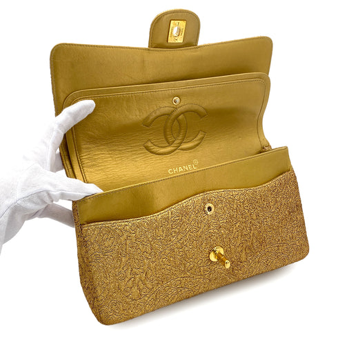 CHANEL VINTAGE CHAIN SHOULDER BAG NISHIJIN TEXTILE GOLD 90282046 - PURPOSE