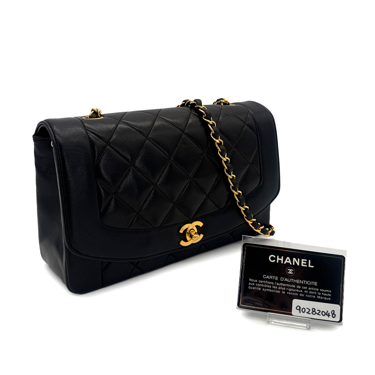 CHANEL VINTAGE DIANA MEDIUM CHAIN SHOULDER BAG BLACK LAMB SKIN 90282048