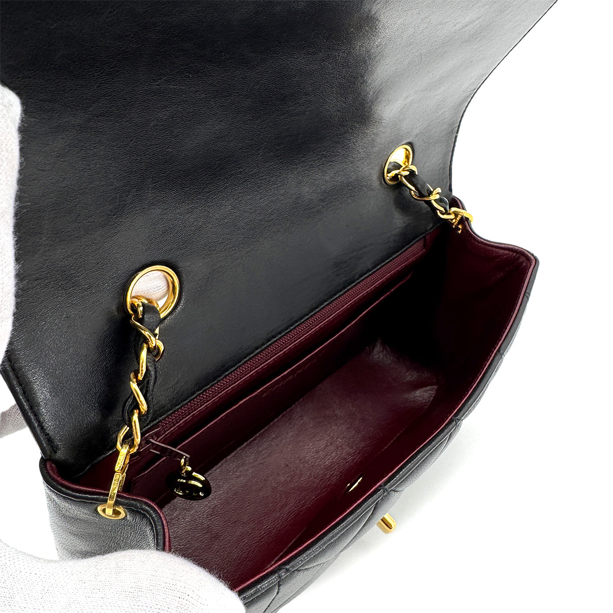 CHANEL VINTAGE DIANA SMALL CHAIN SHOULDER BAG BLACK LAMB SKIN 90282057