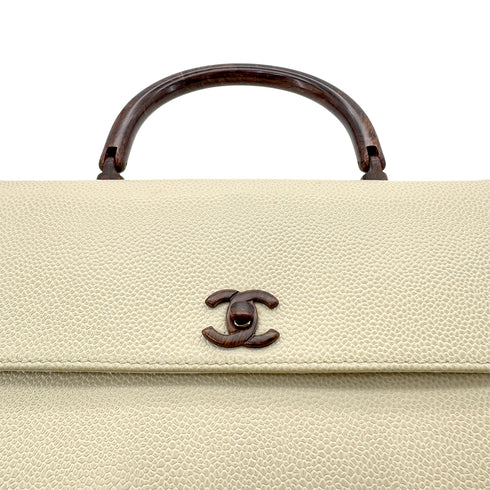 CHANEL VINTAGE WOOD HANDLE HAND BAG BEIGE CAVIAR SKIN 90282064 - PURPOSE