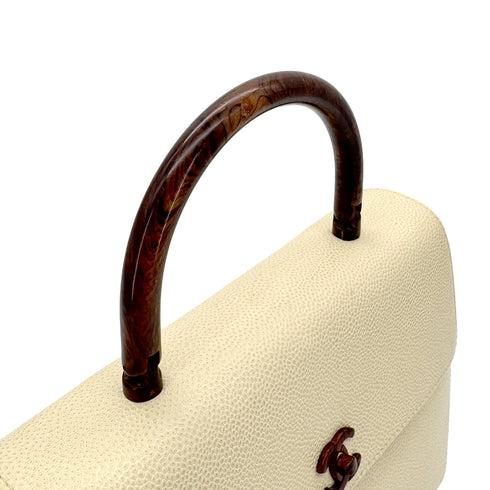 CHANEL VINTAGE WOOD HANDLE HAND BAG BEIGE CAVIAR SKIN 90282064 - PURPOSE