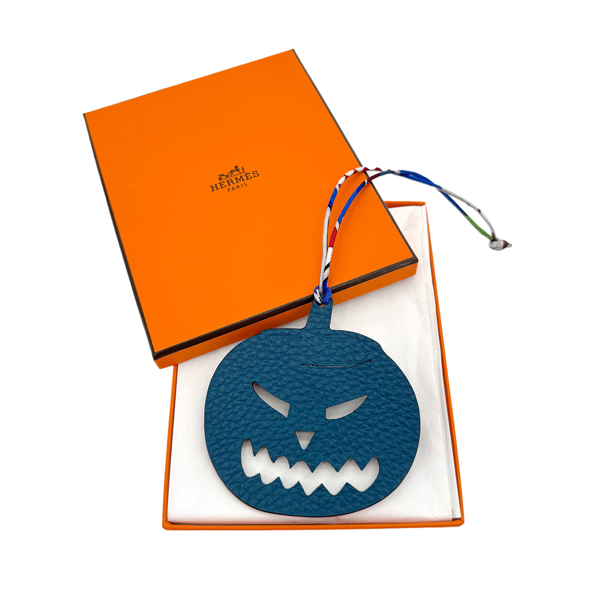 HERMES BAG CHARM PETIT H HALLOWEEN PUMPKIN BLUE IZMIR TAURILLON CLAMENCE 90282071