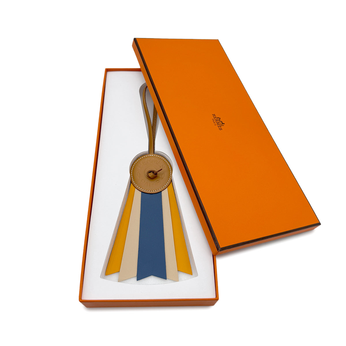HERMES BAG CHARM PADDOCK FLOT NATUREL SABLE BLUE AGATE JAUNE D'OR VACHE HUNTE AGNEAU MILO 90282076