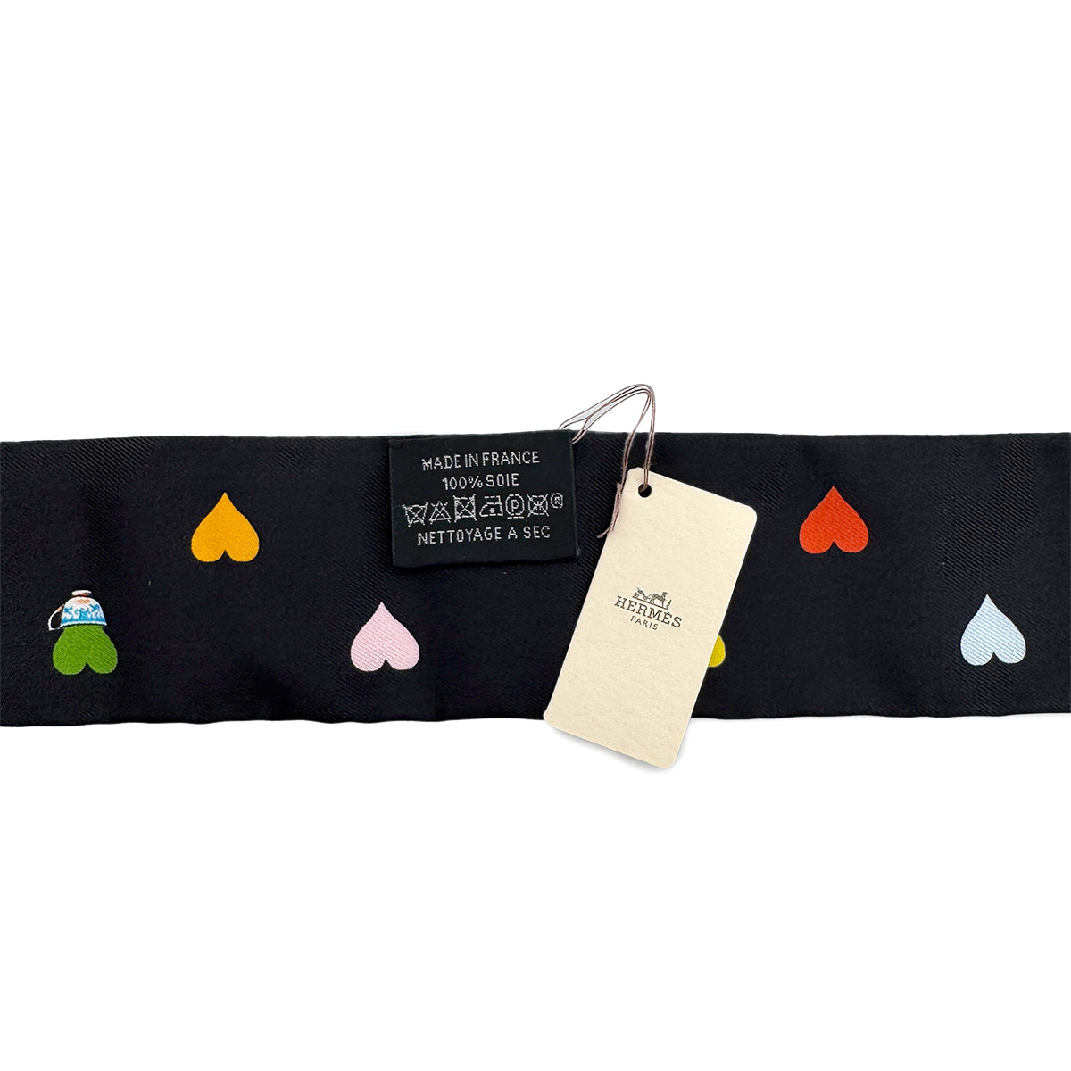 HERMES TWILLY TEA TIME VALENTINE HEART SCARF BLACK SILK 90282084