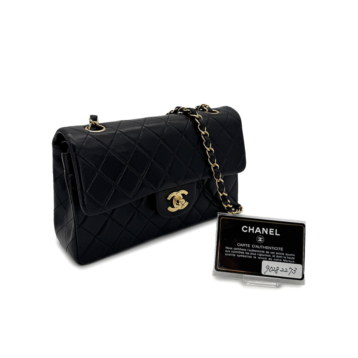 CHANEL VINTAGE CLASSIC FLAP SMALL CHAIN SHOULDER BAG BLACK LAMB SKIN 90282273