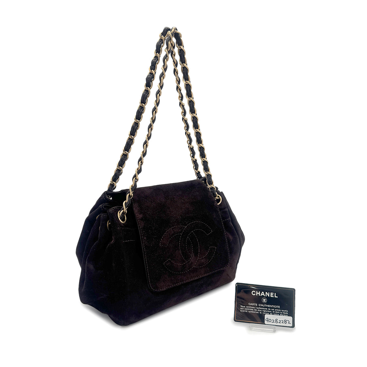 CHANEL VINTAGE COCOMARK CHAIN SHOULDER BAG BROWN SUEDE 90282282