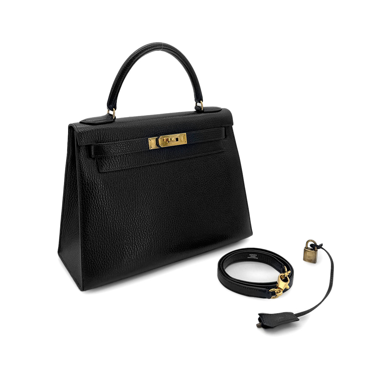 HERMES KELLY 28 SELLIER BLACK ARDENNES HAND SHOULDER BAG 〇U GHW 90282746