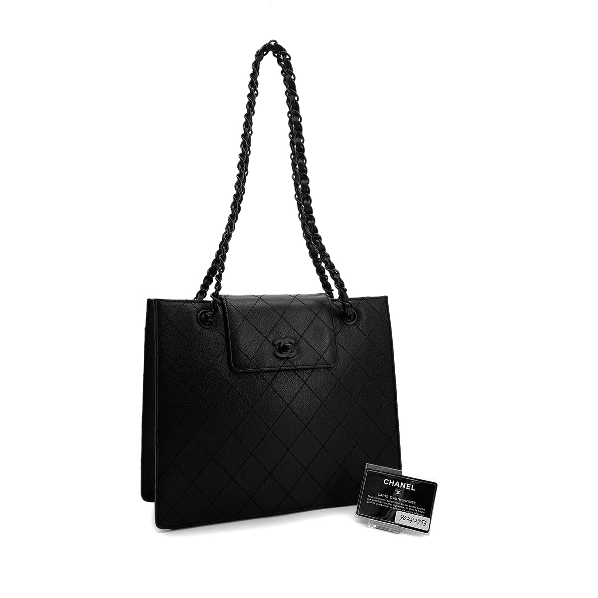 CHANEL VINTAGE MATELASSE CHAIN SHOULDER BAG BLACK CALF LEATHER 90282753