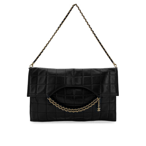 CHANEL VINTAGE CHOCOLATE BAR CHAIN HAND SHOULDER BAG BLACK LAMB SKIN 90282759 - PURPOSE