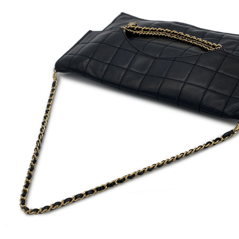 CHANEL VINTAGE CHOCOLATE BAR CHAIN HAND SHOULDER BAG BLACK LAMB SKIN 90282759 - PURPOSE