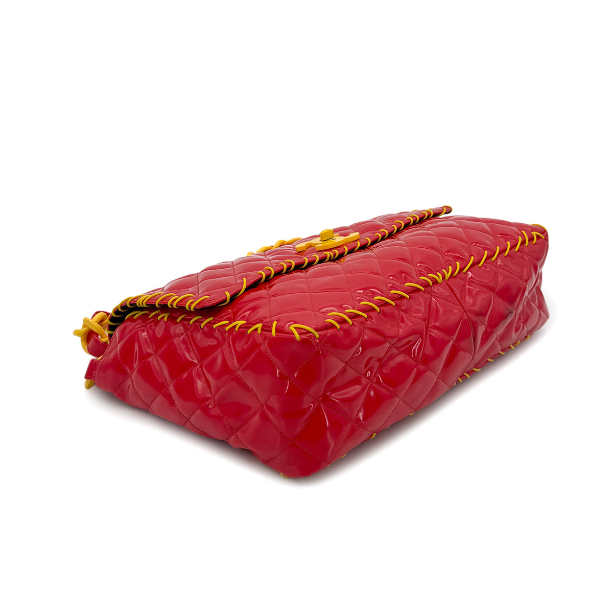 CHANEL VINTAGE MATELASSE CHAIN SHOULDER BAG COCOMARK RED YELLOW PATENT 90283107