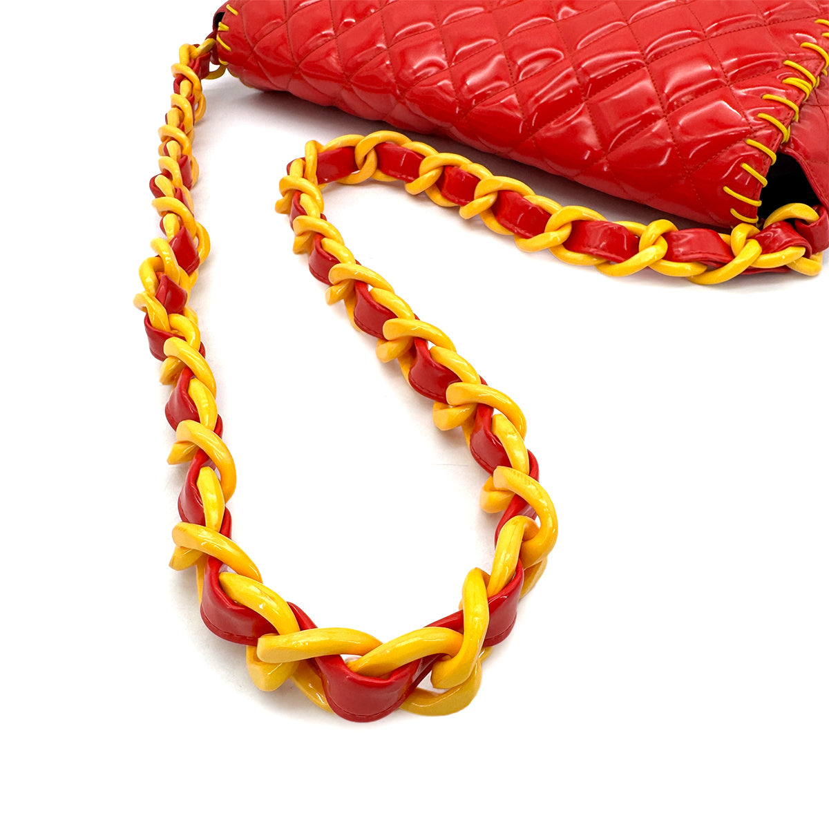 CHANEL VINTAGE MATELASSE CHAIN SHOULDER BAG COCOMARK RED YELLOW PATENT 90283107