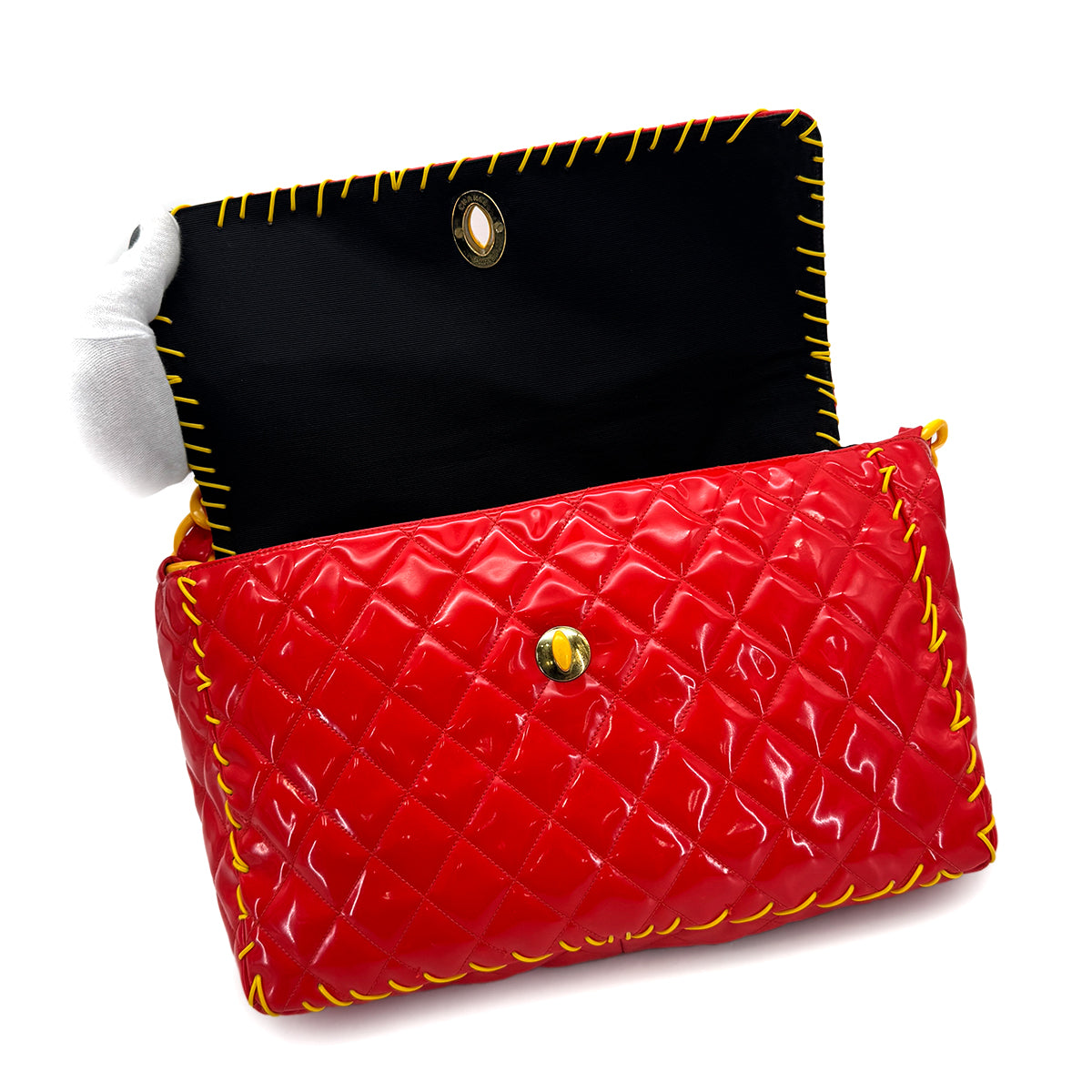 CHANEL VINTAGE MATELASSE CHAIN SHOULDER BAG COCOMARK RED YELLOW PATENT 90283107