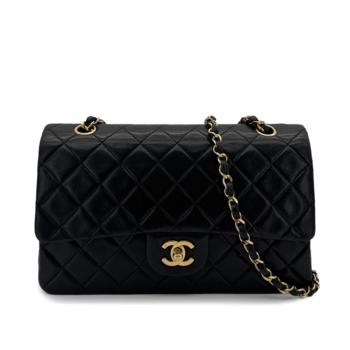 CHANEL VINTAGE CLASSIC FLAP MEDIUM CHAIN SHOULDER BAG BLACK LAMB SKIN 90283114