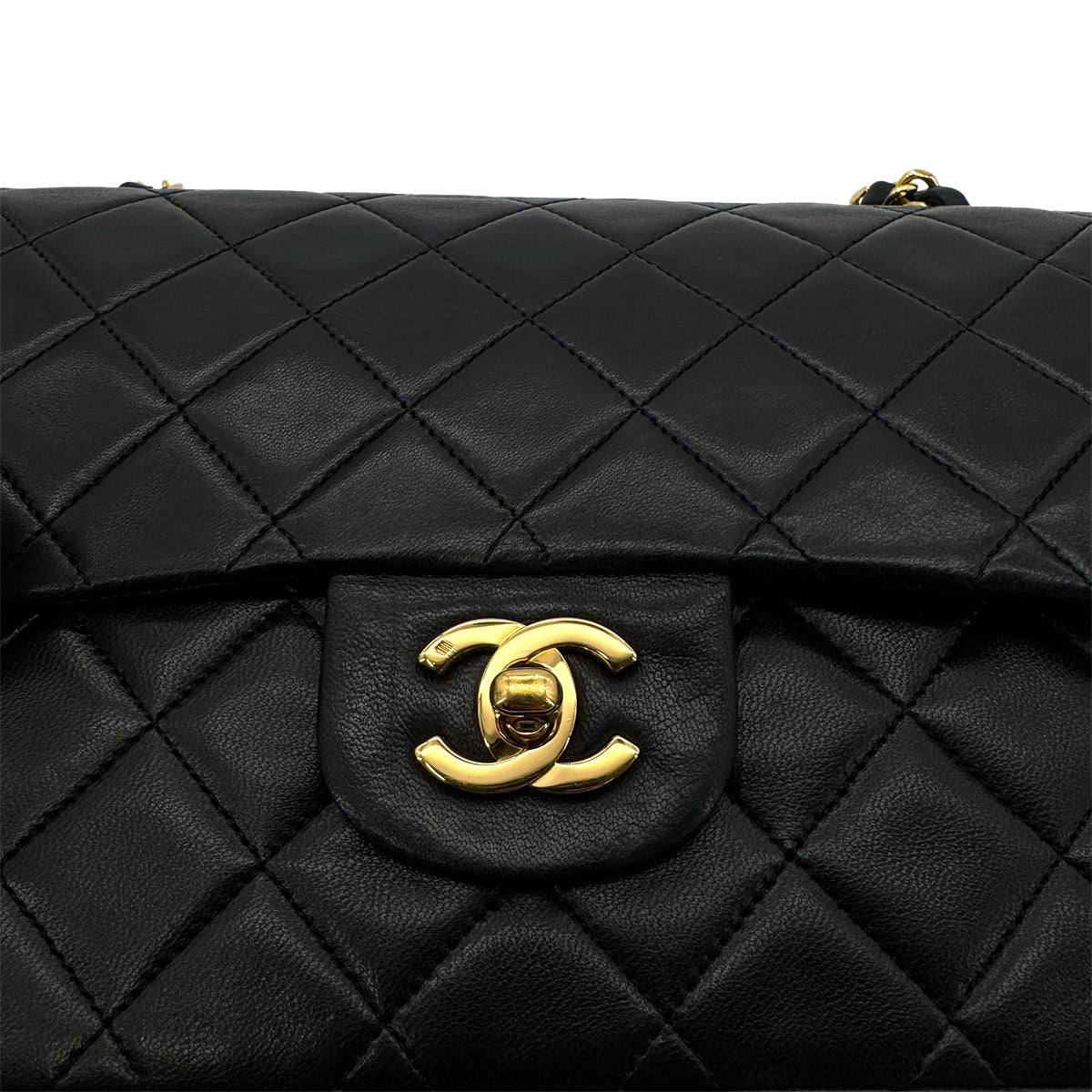 CHANEL VINTAGE CLASSIC FLAP MEDIUM CHAIN SHOULDER BAG BLACK LAMB SKIN 90283114