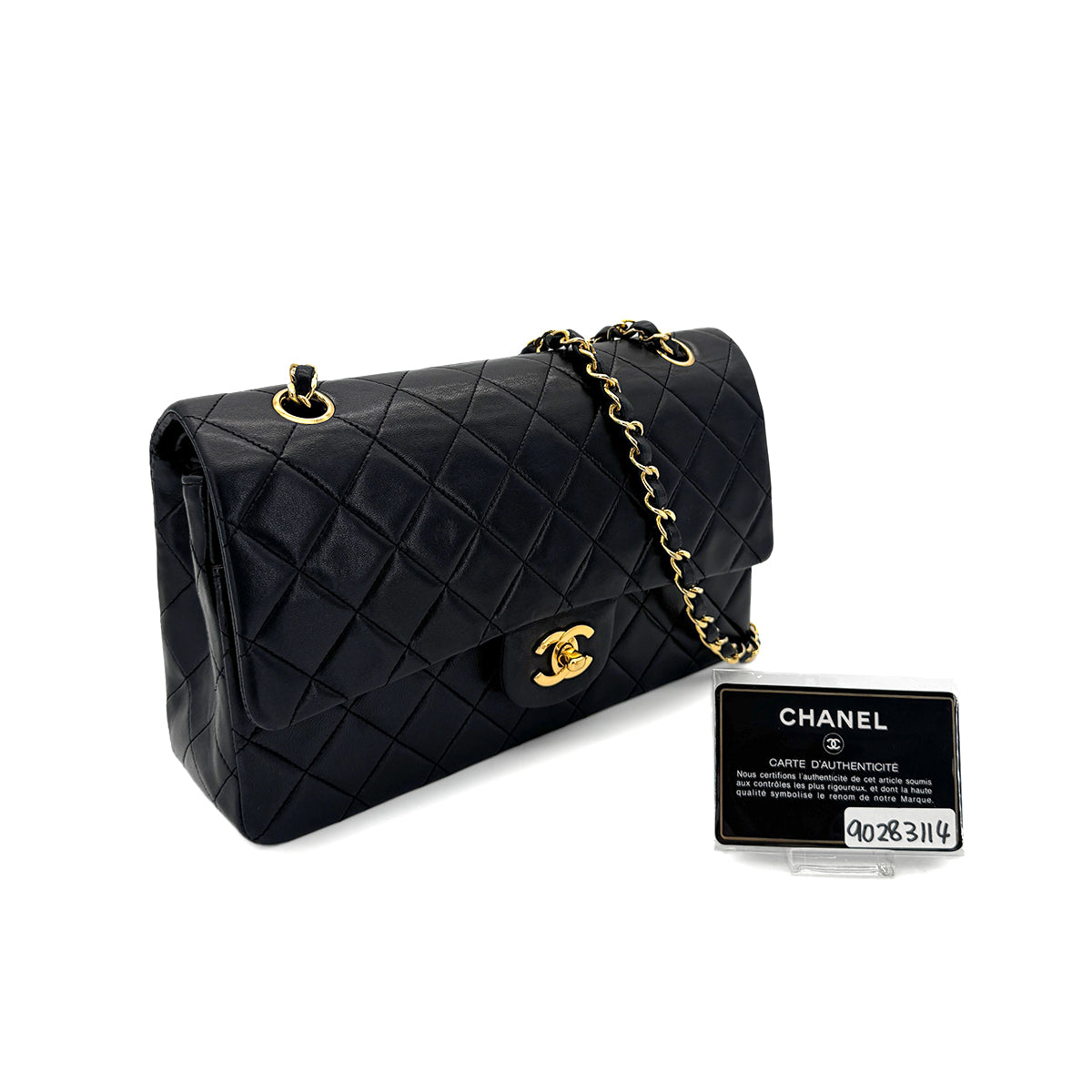 CHANEL VINTAGE CLASSIC FLAP MEDIUM CHAIN SHOULDER BAG BLACK LAMB SKIN 90283114