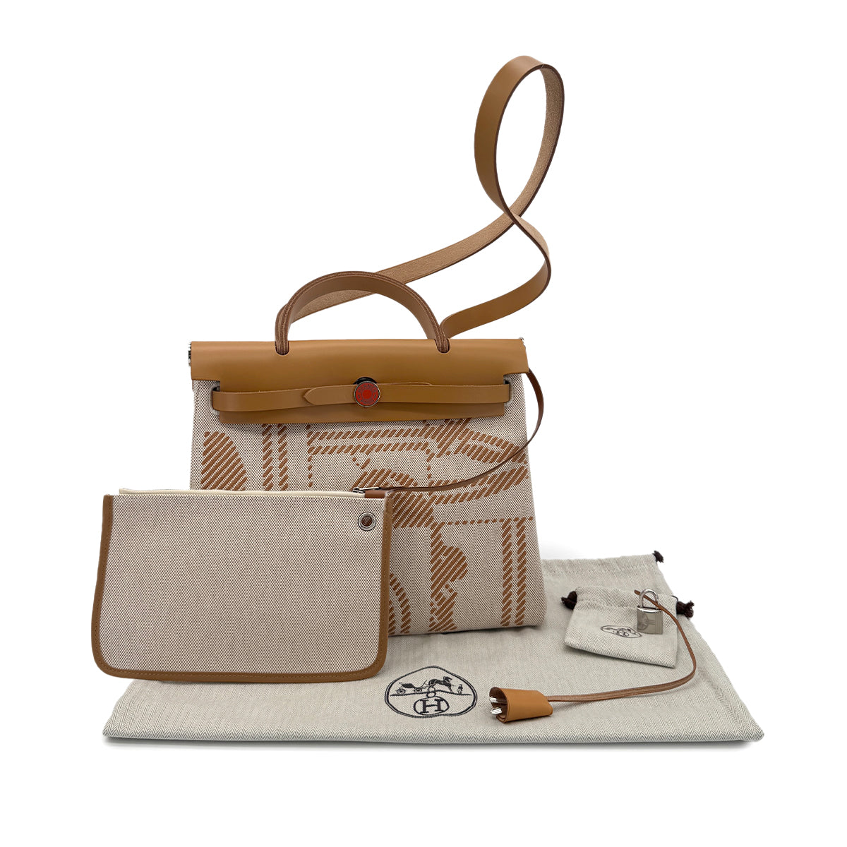 HERMES HERBAG ZIP PM 31 BRIDES DE GALA TOTE SHOULDER BAG NATUREL SABLE ECRU VACHE HUNTER TOILE H RELIEF Z SHW 90283116