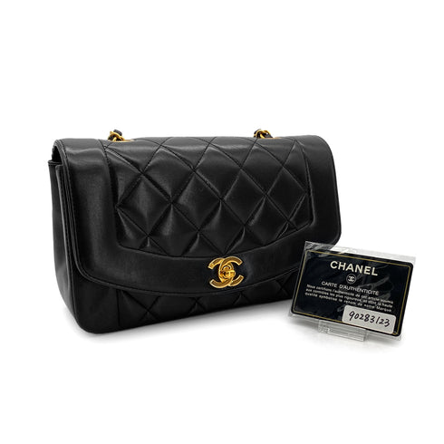 CHANEL VINTAGE DIANA SMALL CHAIN SHOULDER BAG BLACK LAMB SKIN 90283123 - PURPOSE