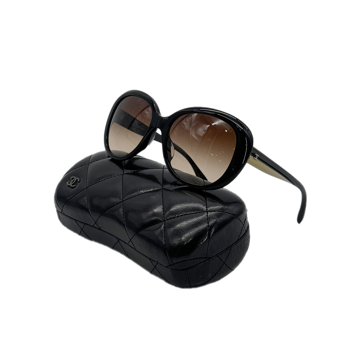 CHANEL VINTAGE SUNGLASSES COCOMARK BLACK BEIGE EYEWEAR 90283126