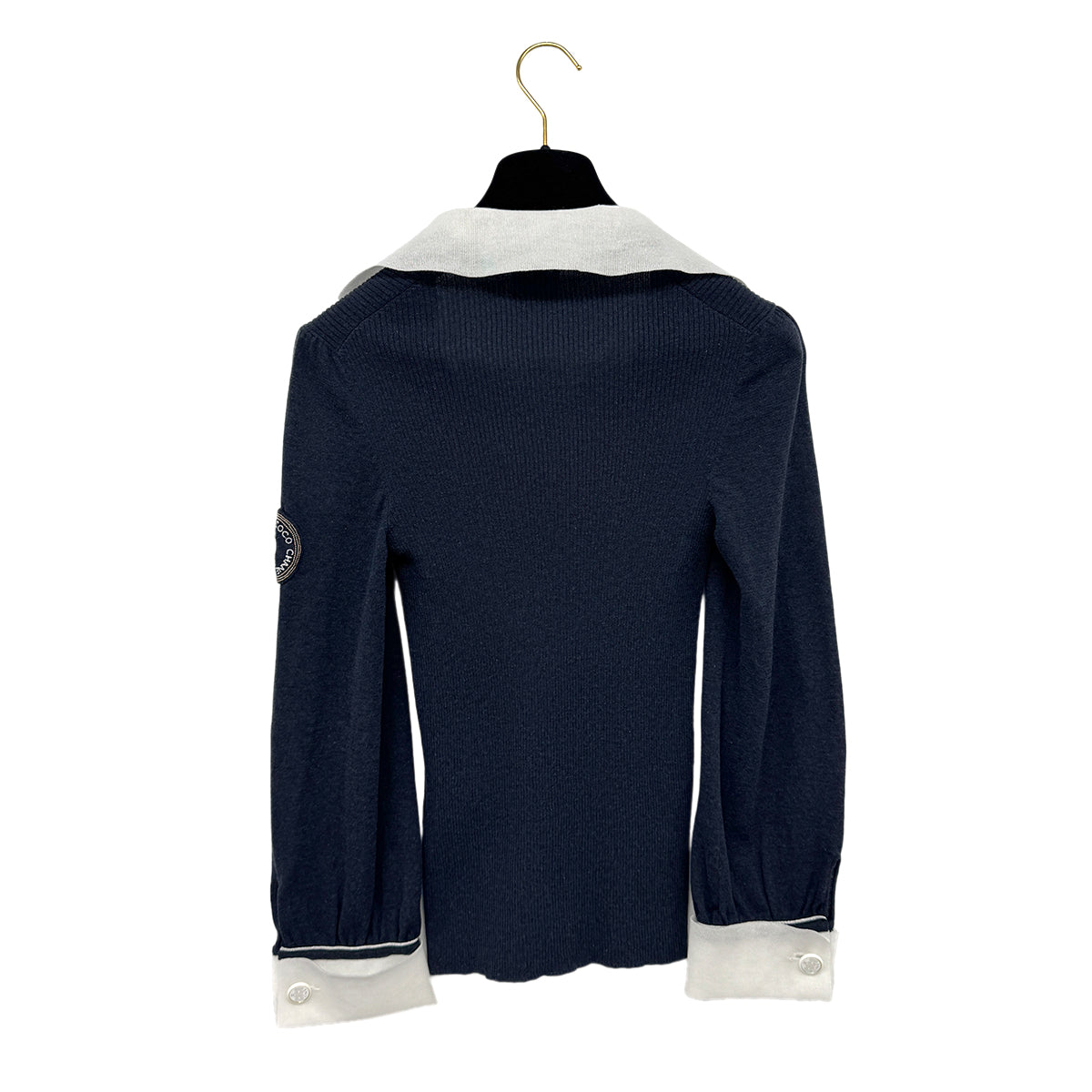 CHANEL TOPS COCO CUFFLINKS NAVY WHITE COTTON 38 08C RTW 90283148