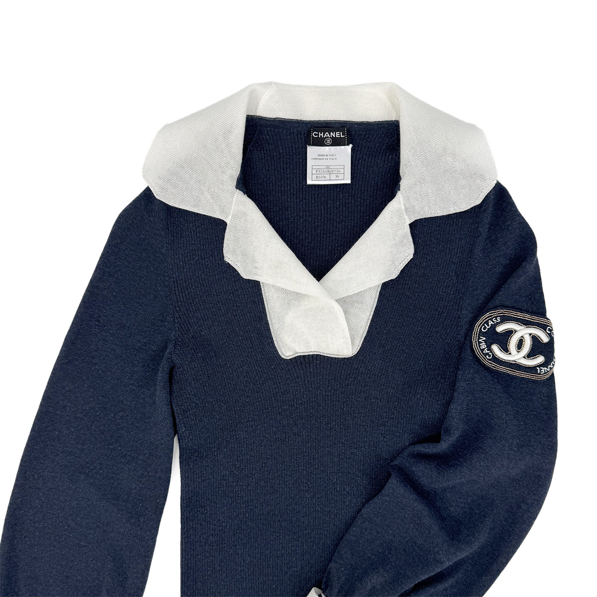 CHANEL TOPS COCO CUFFLINKS NAVY WHITE COTTON 38 08C RTW 90283148