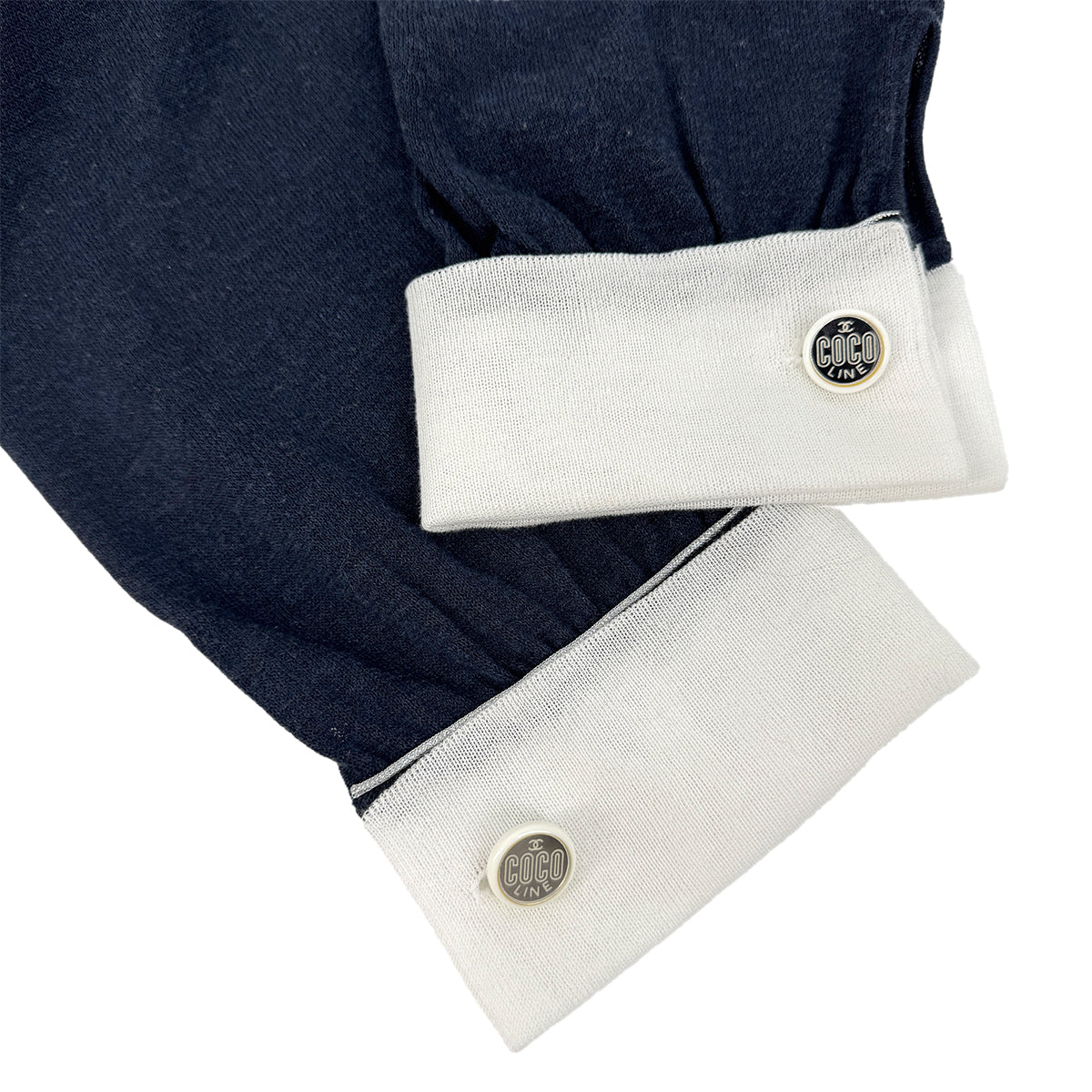 CHANEL TOPS COCO CUFFLINKS NAVY WHITE COTTON 38 08C RTW 90283148