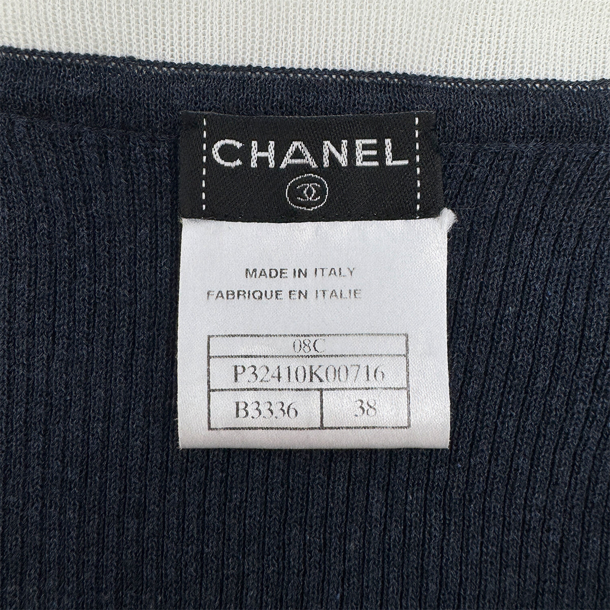 CHANEL TOPS COCO CUFFLINKS NAVY WHITE COTTON 38 08C RTW 90283148
