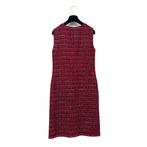 CHANEL TWEED COCO BUTTON SLEEVELESS ZIP DRESS RED WOOL 42 01A RTW 90283150 - PURPOSE