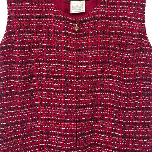 CHANEL TWEED COCO BUTTON SLEEVELESS ZIP DRESS RED WOOL 42 01A RTW 90283150 - PURPOSE