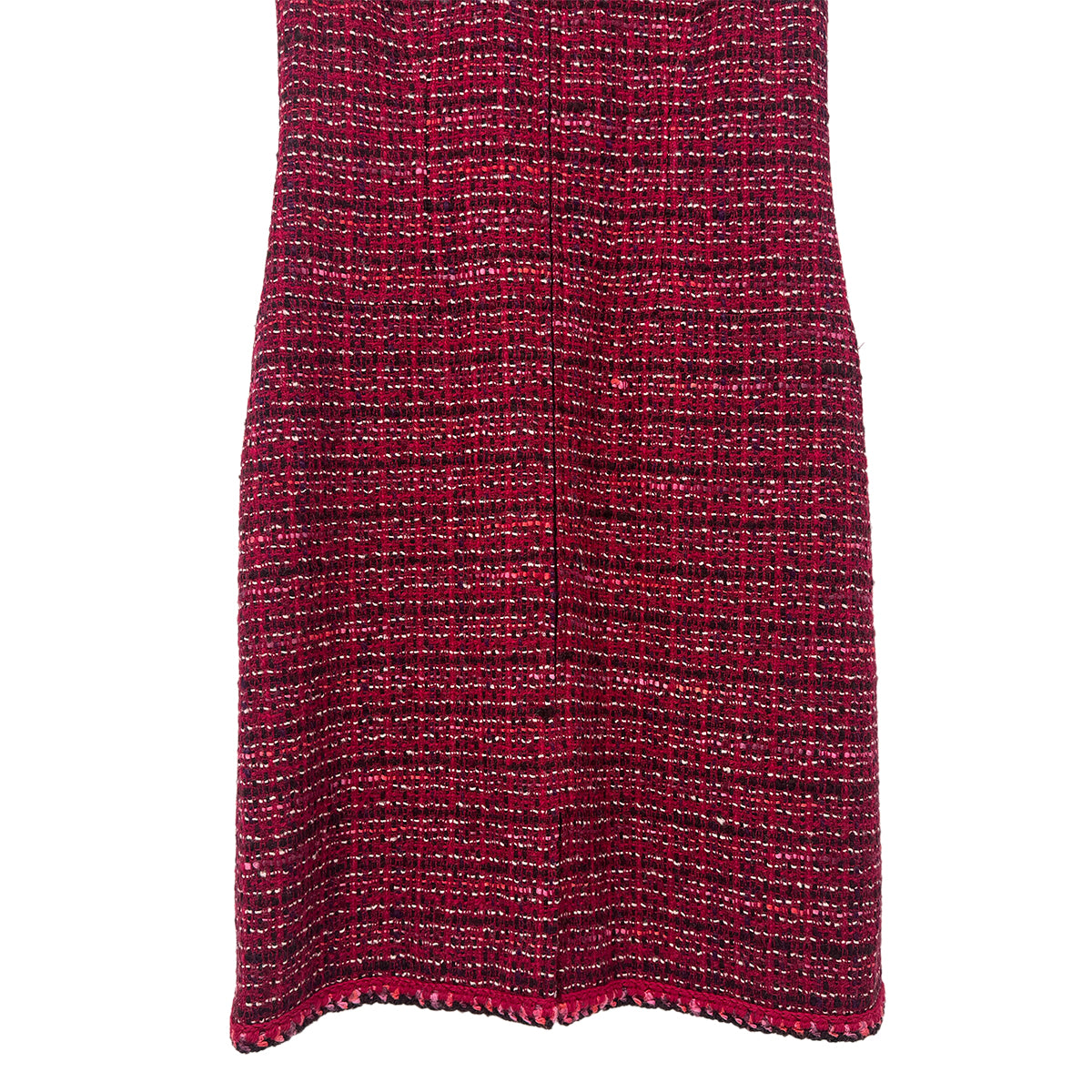 CHANEL TWEED COCO BUTTON SLEEVELESS ZIP DRESS RED WOOL 42 01A RTW 90283150
